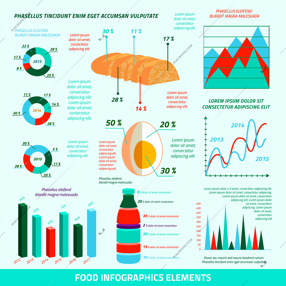 Food infographics flat design elements of farm diagrams and statistics vector illustration