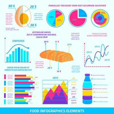 Food infographics flat design elements of agricultural charts and graphs vector illustration