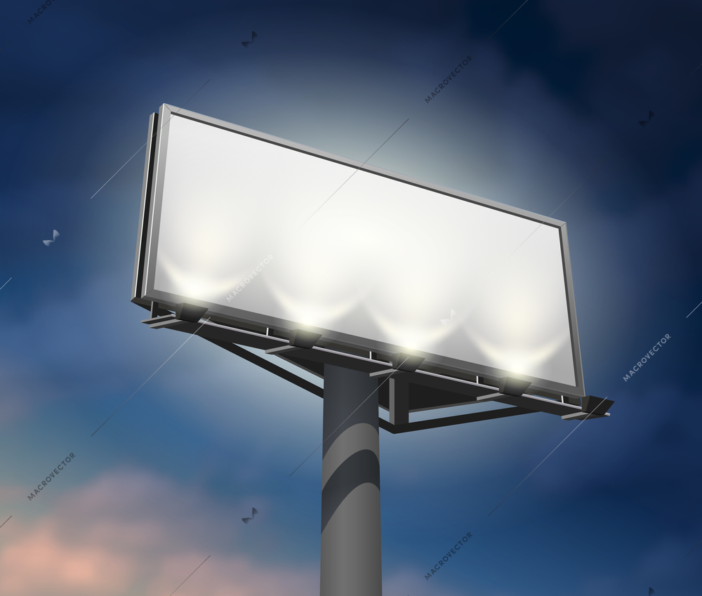 Prominently placed billboard to promote your company lighted and clearly visible at night abstract vector illustration. Editable EPS and Render in JPG format