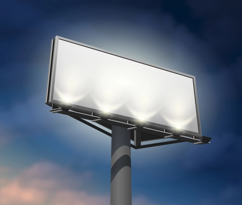 Prominently placed billboard to promote your company lighted and clearly visible at night abstract vector illustration. Editable EPS and Render in JPG format