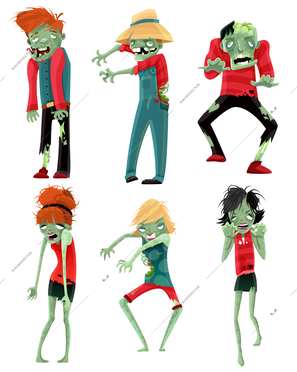 Zombie monsters live dead games cartoon popular funny and scary characters collection abstract isolated vector illustration