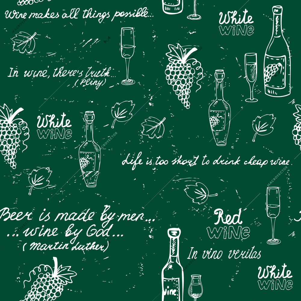 Seamless wine pattern on chalk board vector illustration