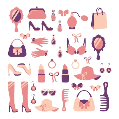 Woman fashion stylish casual shopping accessory collection isolated vector illustration