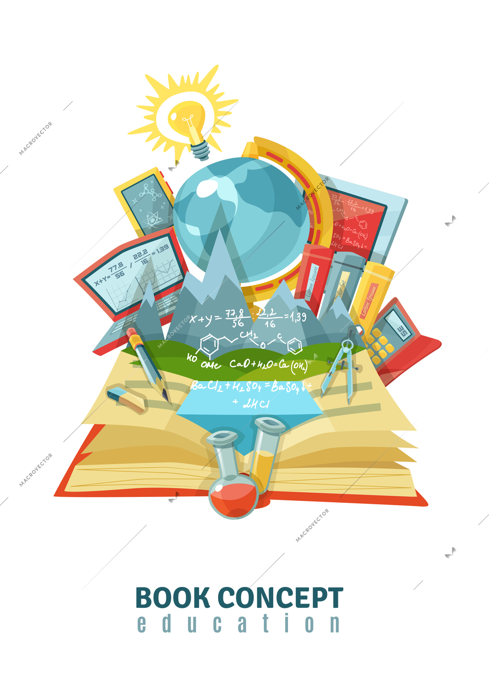 Traditional education concept with open book earth globe and modern electronic educational technology composition abstract vector illustration