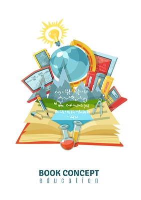 Traditional education concept with open book earth globe and modern electronic educational technology composition abstract vector illustration