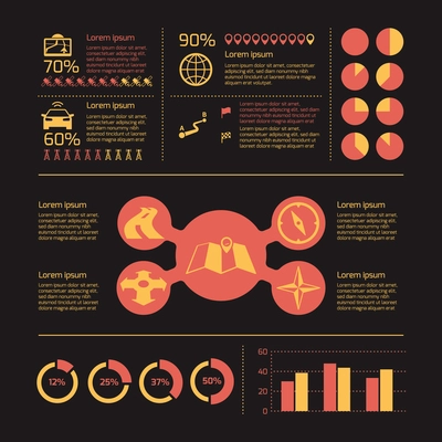 Navigation infographics with map pin compass globe icons and charts vector illustration