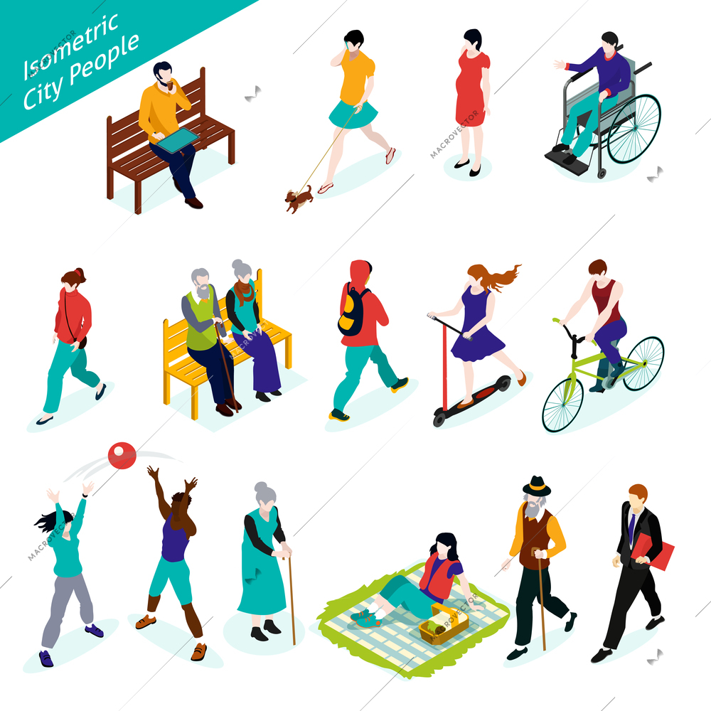 City People Icons Set. City People Vector Illustration. City People Decorative Set.  City People Design Set.City People Isometric Isolated Set.