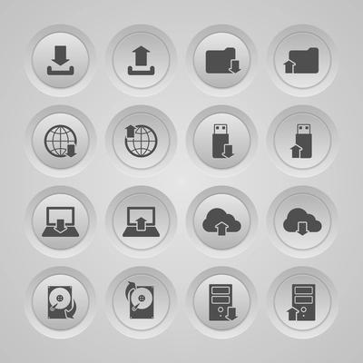 Upload download symbols collection user interface computer mobile icons set flat isolated vector illustration