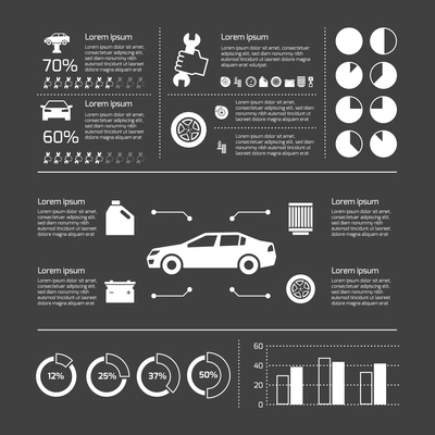 Auto mechanic car service and maintenance infographic elements with charts and graphs  vector illustration