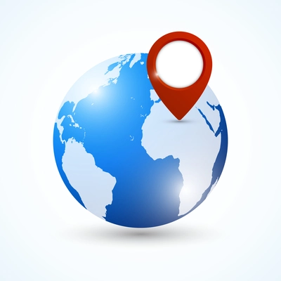 World earth globe with navigation pin symbol emblem vector illustration