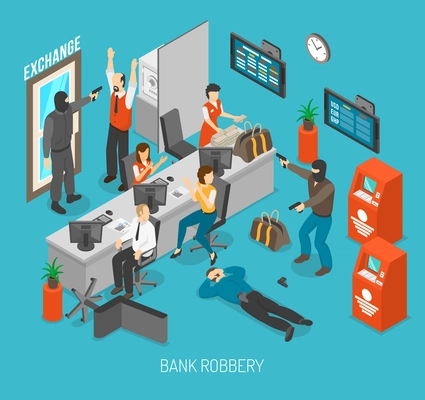 Bank Robbery Concept. Bank Robbery Design. Bank Robbery Isometric Illustration. Bank Robbery Vector.