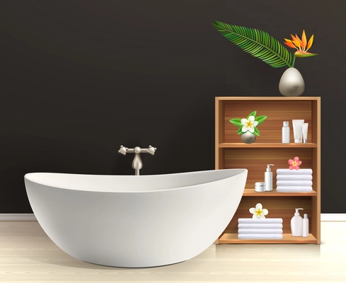 Bathroom interior poster bath in a retro style bathroom with furniture vector illustration