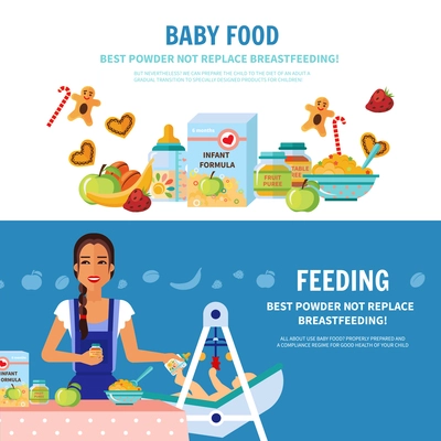 Best milk formula choice and breastfeeding importance 2 flat banners baby food introduction for parents vector illustration