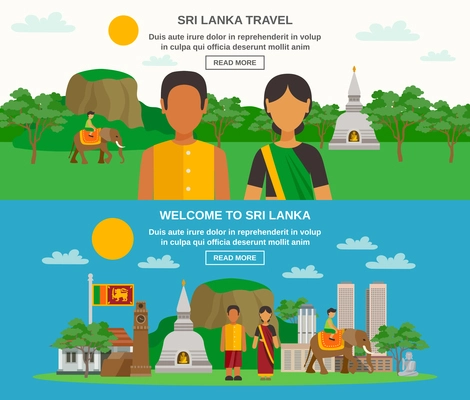 Color flat horizontal banner about Sri Lanka culture and travel in the country vector illustration