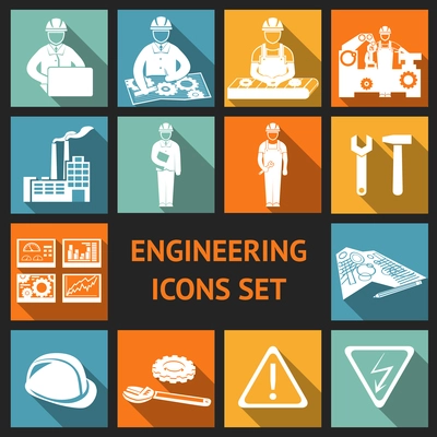 Engineering construction and industrial icons set of working industry and equipment symbols vector illustration