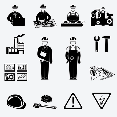 Engineering construction and industrial icons set of project work symbols vector illustration