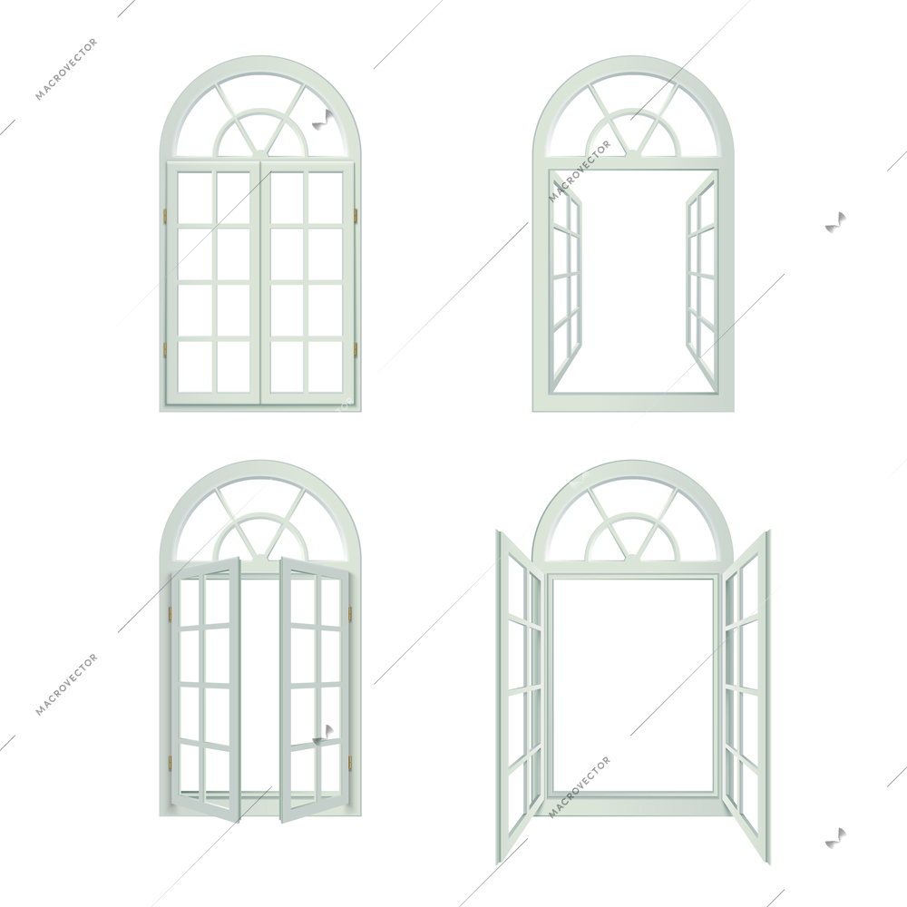 Arched Windows Icons Set. Arched Windows Vector Illustration.Arched Windows Decorative Set.  Arched Windows Design Set. Arched Windows Realistic Isolated Set.