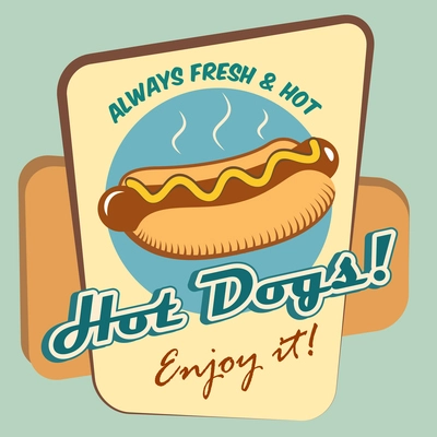 Drawing hot dog fresh fast food enjoy poster template vector illustration