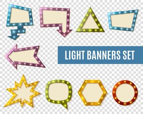 Light banners realistic transparent set for advertising isolated vector illustration