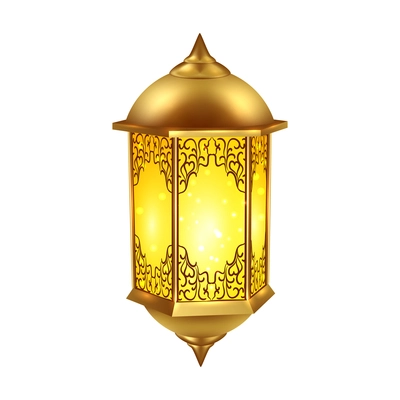 Realistic yellow ramadan lamp icon included on white background isolated and colored vector illustration