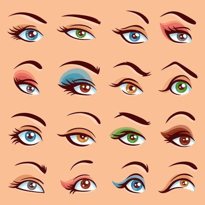 Eye Makeup  Icons Set. Eye Makeup Vector Illustration. Eyes Flat Collection. Eye Makeup Design Set. Eye Makeup Isolated Set.