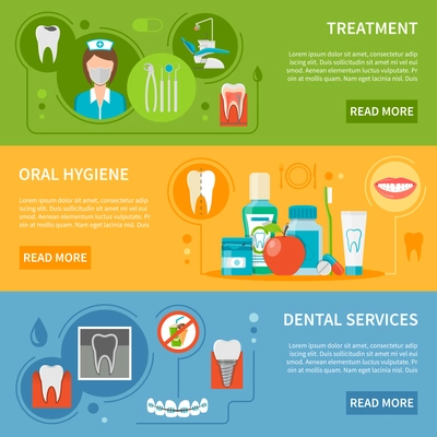 Dental Care Concept. Dental Care Horizontal Banners. Dental Care Vector Illustration. Dental Care Set. Dental Care Design Symbols.