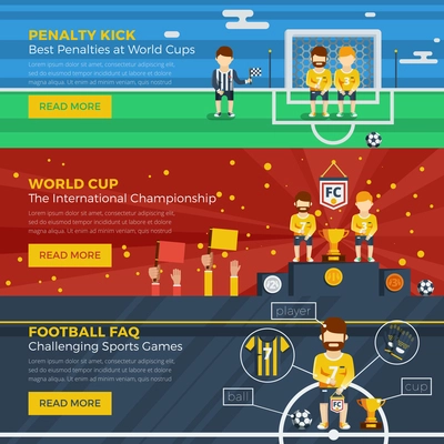 Football horizontal banner set with different stages and elements of the game vector illustration