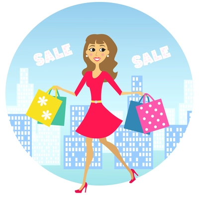 Woman with shopping bags symbol vector illustration