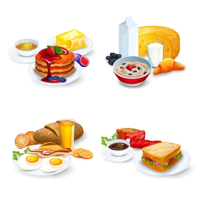 Breakfast Compositions Set. Breakfast Vector Illustration. Breakfast Cartoon Symbols.Breakfast  Design Set.  Breakfast Isolated Set. Breakfast And Food Concept.