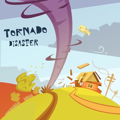Color cartoon illustration tornado disaster depicting broken house vector illustration
