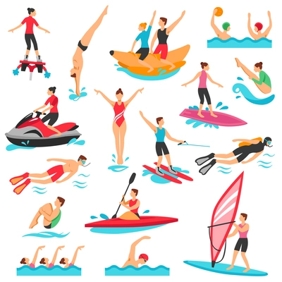 Water Sport Icons Set. Water Sport Vector Illustration. Water Sport Decorative Set.  Water Sport Design Set. Water Sport Flat Isolated Set.