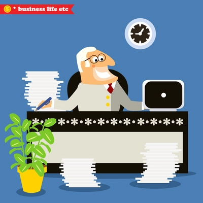 American boss at the desk, making business decision vector illustration