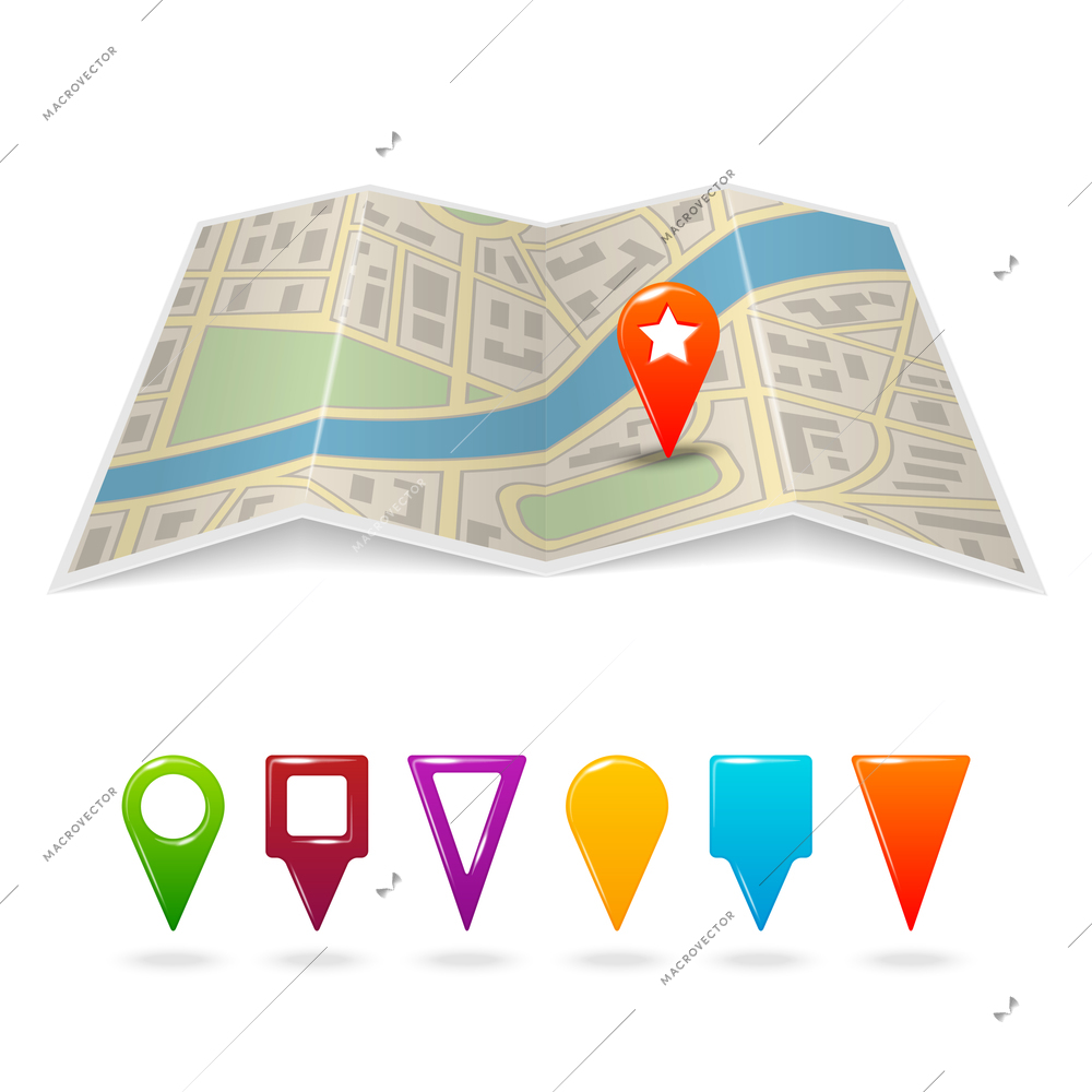 Travel city road street map with navigation pin symbols vector illustration