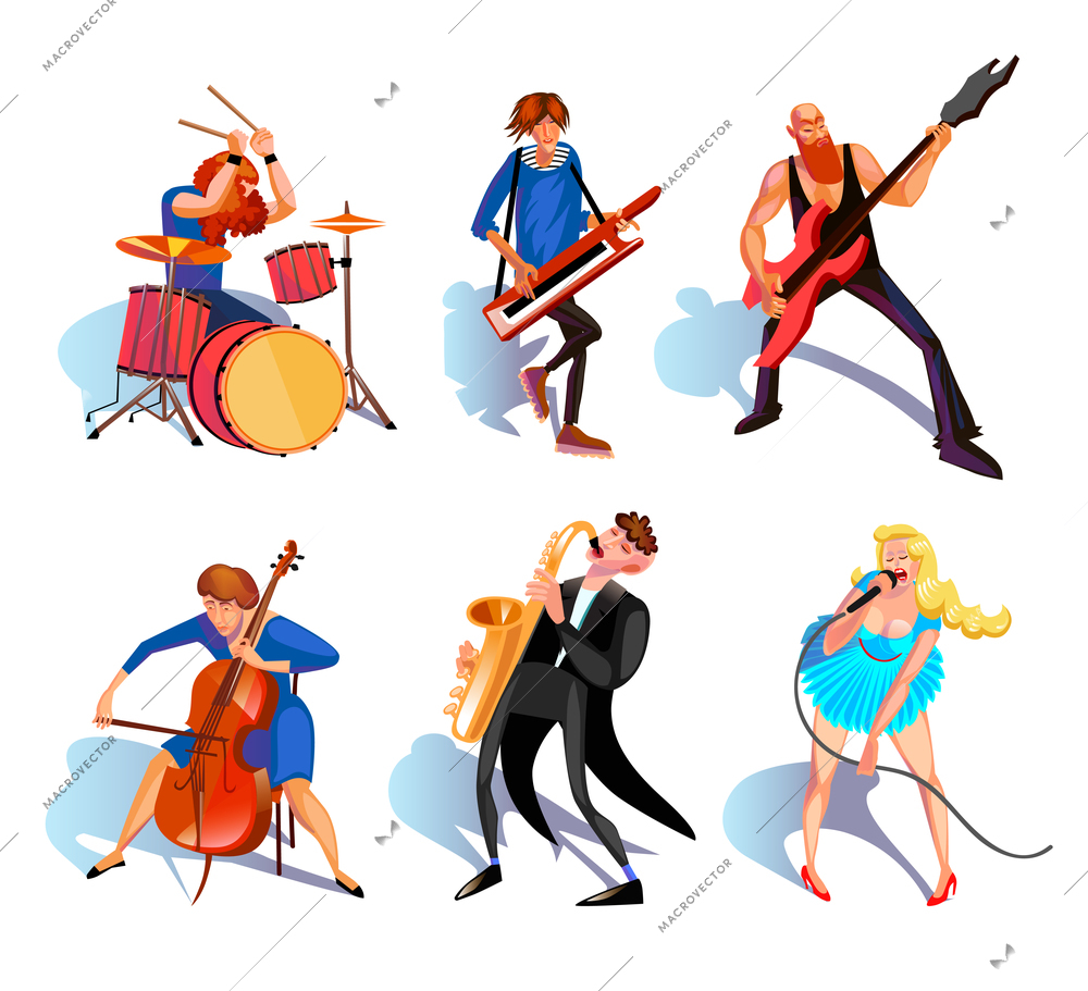 Musicians Icons Set. Musicians Vector Illustration. Music And People Cartoon Symbols.Musicians  Design Set.  Musicians Performance Isolated Set.