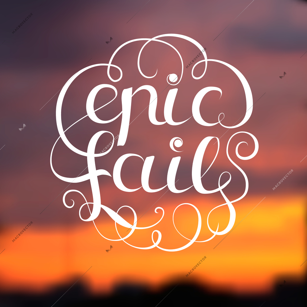 Epic fail design with title on blurred background flat vector illustration