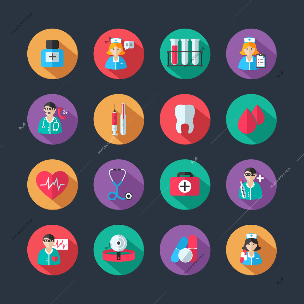 Set of medical healthcare icons and doctor hospital avatars with nurse heart isolated vector illustration