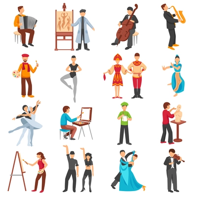 Artist people icons set with musicians painters and dancers flat isolated vector illustration