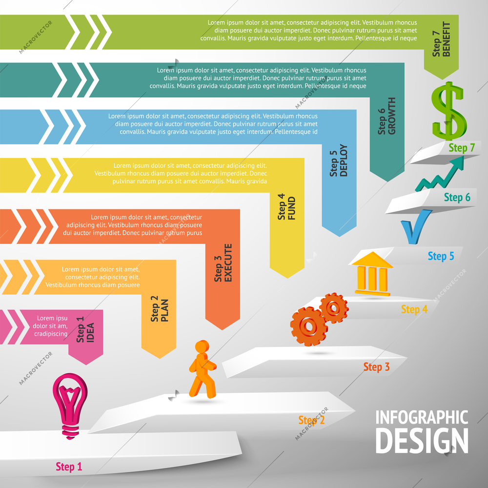 Upward direction staircase successful business steps concept infographic vector illustration