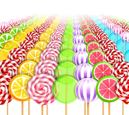 Sweet infinity background with endless number of lollipops and candies on sticks with different designs realistic vector illustration