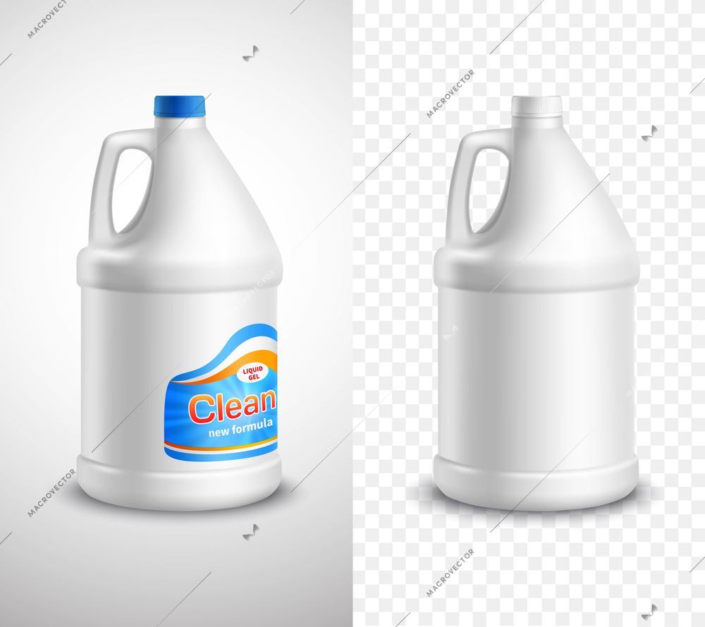 Product package design vertical banners with blank and labeled laundry detergent bottles on white and plaid backgrounds realistic isolated vector illustration
