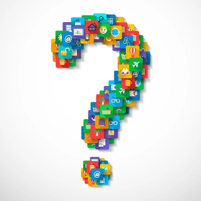 Question mark made of mobile application travel icons concept vector illustration