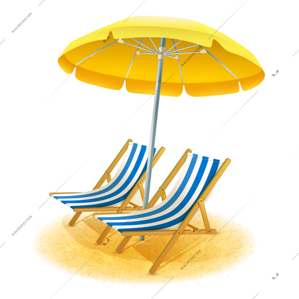 Beach summer resort with deck chairs and umbrella cartoon vector illustration