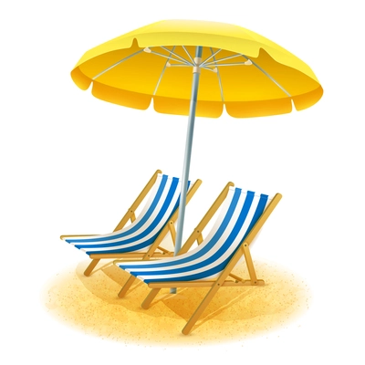 Beach summer resort with deck chairs and umbrella cartoon vector illustration