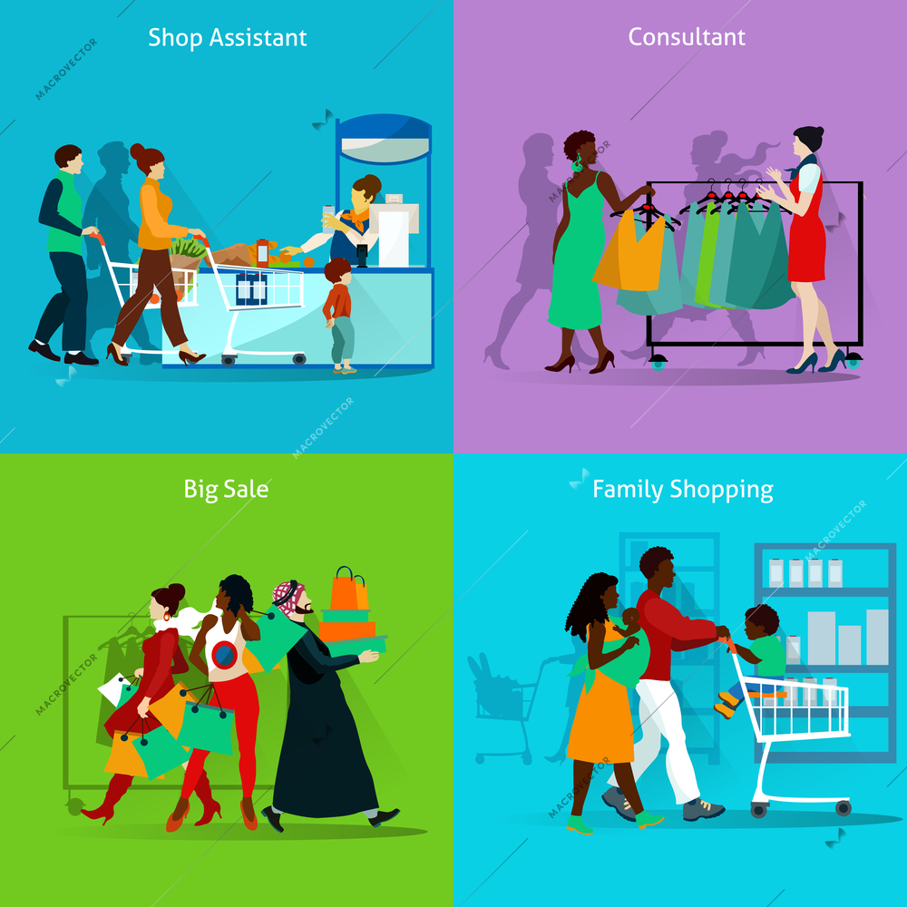 Shopping People Concept. Shopping Vector Illustration.Shopping Flat Icons Set. Shopping and Prople Design Set. Shopping Isolated Elements.