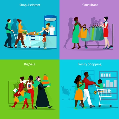 Shopping People Concept. Shopping Vector Illustration.Shopping Flat Icons Set. Shopping and Prople Design Set. Shopping Isolated Elements.