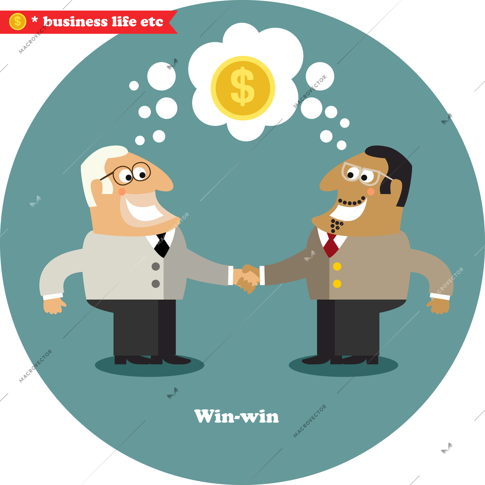 Business handshake on a big deal, win-win vector illustration