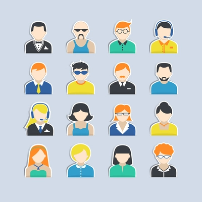 Avatar icons stickers users profile portrait set isolated vector illustration