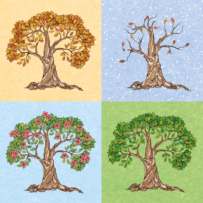 Four seasons summer autumn winter spring  tree wallpaper vector illustration