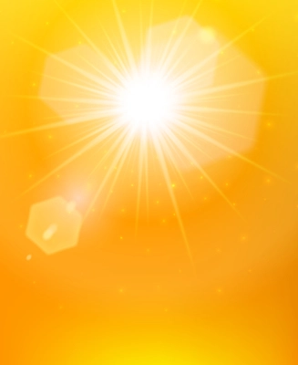 The sun rays poster bright sunlight with flares on the abstract orange background vector illustration