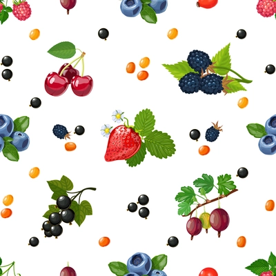 Fresh wild and garden berries mix colorful pattern for textile placemats and wrapping paper abstract vector illustration